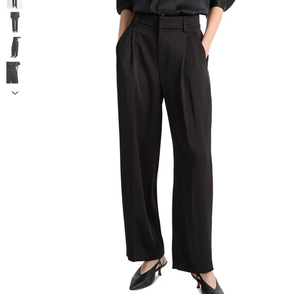 New Vince High Waist Fluid Satin Wide-Leg Black Trousers Pants